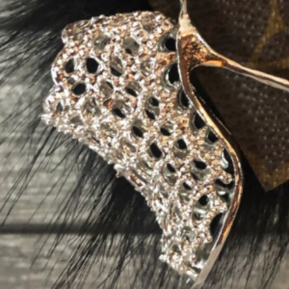 Fur pom pom keychain, silver heels, Handbag Charm